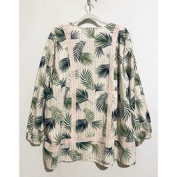 Lands End Top Womens 2X Pink White Striped Palm Tropical Long Sleeve Tunic Boho - Picture 5 of 9